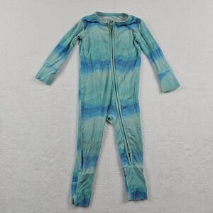 Muse Threads Blue Wavy Stripe Bamboo Zippy Romper 9-12M Long Sleeve Footless
